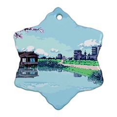 Japanese Themed Pixel Art The Urban And Rural Side Of Japan Snowflake Ornament (two Sides) by Sarkoni