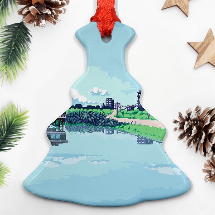 Japanese Themed Pixel Art The Urban And Rural Side Of Japan Christmas Tree Ornament (Two Sides)