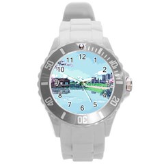 Japanese Themed Pixel Art The Urban And Rural Side Of Japan Round Plastic Sport Watch (l) by Sarkoni