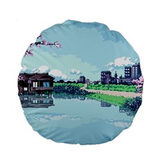 Japanese Themed Pixel Art The Urban And Rural Side Of Japan Standard 15  Premium Round Cushions by Sarkoni