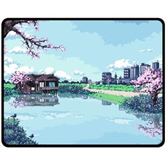 Japanese Themed Pixel Art The Urban And Rural Side Of Japan Two Sides Fleece Blanket (medium) by Sarkoni