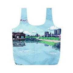 Japanese Themed Pixel Art The Urban And Rural Side Of Japan Full Print Recycle Bag (m) by Sarkoni