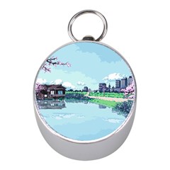 Japanese Themed Pixel Art The Urban And Rural Side Of Japan Mini Silver Compasses by Sarkoni