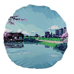 Japanese Themed Pixel Art The Urban And Rural Side Of Japan Large 18  Premium Flano Round Cushions by Sarkoni