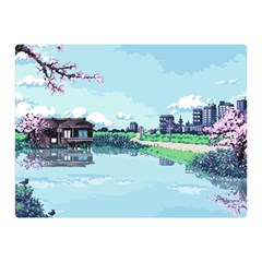 Japanese Themed Pixel Art The Urban And Rural Side Of Japan Two Sides Premium Plush Fleece Blanket (mini) by Sarkoni