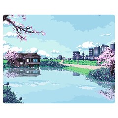 Japanese Themed Pixel Art The Urban And Rural Side Of Japan Two Sides Premium Plush Fleece Blanket (medium) by Sarkoni