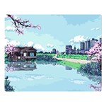 Japanese Themed Pixel Art The Urban And Rural Side Of Japan Two Sides Premium Plush Fleece Blanket (Large) 80 x60  Blanket Front