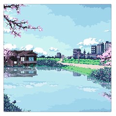 Japanese Themed Pixel Art The Urban And Rural Side Of Japan Square Satin Scarf (36  X 36 ) by Sarkoni