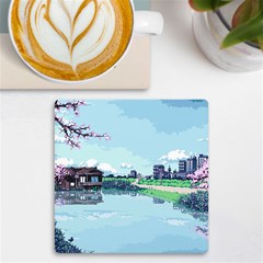 Japanese Themed Pixel Art The Urban And Rural Side Of Japan Uv Print Square Tile Coaster  by Sarkoni