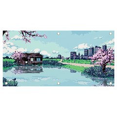 Japanese Themed Pixel Art The Urban And Rural Side Of Japan Banner And Sign 4  X 2  by Sarkoni