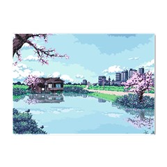 Japanese Themed Pixel Art The Urban And Rural Side Of Japan Crystal Sticker (a4) by Sarkoni