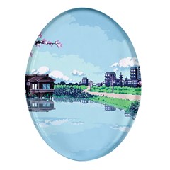 Japanese Themed Pixel Art The Urban And Rural Side Of Japan Oval Glass Fridge Magnet (4 Pack) by Sarkoni