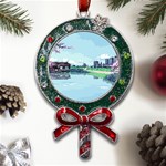 Japanese Themed Pixel Art The Urban And Rural Side Of Japan Metal X Mas Lollipop with Crystal Ornament Front