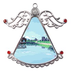 Japanese Themed Pixel Art The Urban And Rural Side Of Japan Metal Angel With Crystal Ornament