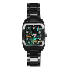 Video Game Pixel Art Stainless Steel Barrel Watch by Sarkoni