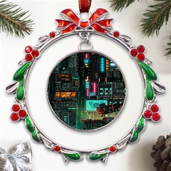 Video Game Pixel Art Metal X mas Wreath Ribbon Ornament