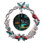 Video Game Pixel Art Metal X mas Wreath Holly leaf Ornament Front