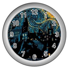 Hogwarts Starry Night Van Gogh Wall Clock (silver) by Sarkoni