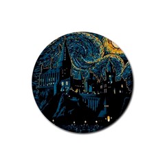 Hogwarts Starry Night Van Gogh Rubber Coaster (round) by Sarkoni