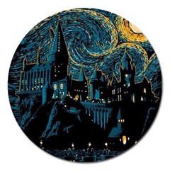 Hogwarts Starry Night Van Gogh Magnet 5  (round) by Sarkoni