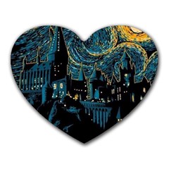 Hogwarts Starry Night Van Gogh Heart Mousepad