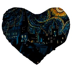 Hogwarts Starry Night Van Gogh Large 19  Premium Heart Shape Cushions by Sarkoni