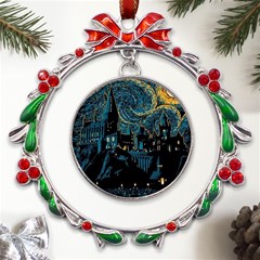 Hogwarts Starry Night Van Gogh Metal X mas Wreath Ribbon Ornament