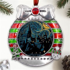 Hogwarts Starry Night Van Gogh Metal X mas Ribbon With Red Crystal Round Ornament