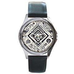 Tribal Pattern Round Metal Watch by Sobalvarro