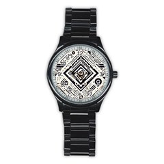 Tribal Pattern Stainless Steel Round Watch by Sobalvarro