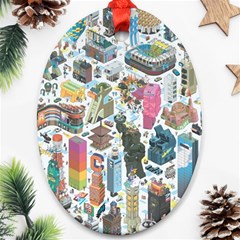 City Pattern Pixel Art Japan Ornament (oval)