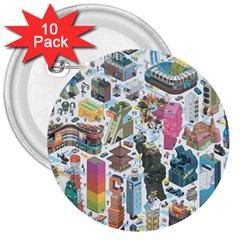 City Pattern Pixel Art Japan 3  Buttons (10 Pack)  by Sarkoni