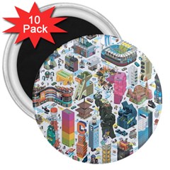 City Pattern Pixel Art Japan 3  Magnets (10 Pack)  by Sarkoni