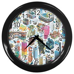 City Pattern Pixel Art Japan Wall Clock (black) by Sarkoni