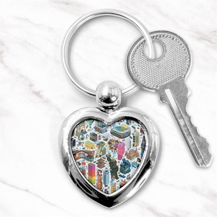 City Pattern Pixel Art Japan Key Chain (Heart)