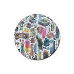 City Pattern Pixel Art Japan Rubber Round Coaster (4 pack) Front