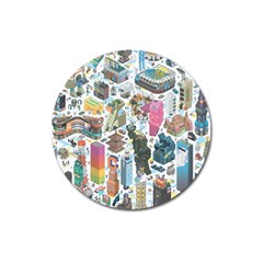 City Pattern Pixel Art Japan Magnet 3  (round) by Sarkoni