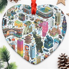 City Pattern Pixel Art Japan Heart Ornament (two Sides) by Sarkoni