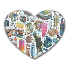 City Pattern Pixel Art Japan Heart Mousepad