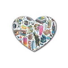 City Pattern Pixel Art Japan Rubber Heart Coaster (4 Pack) by Sarkoni