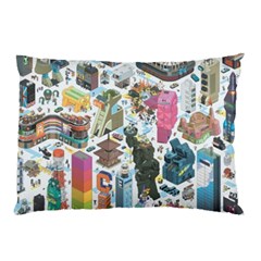 City Pattern Pixel Art Japan Pillow Case by Sarkoni