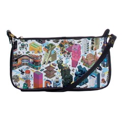 City Pattern Pixel Art Japan Shoulder Clutch Bag by Sarkoni