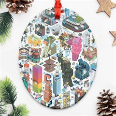 City Pattern Pixel Art Japan Ornament (oval Filigree)