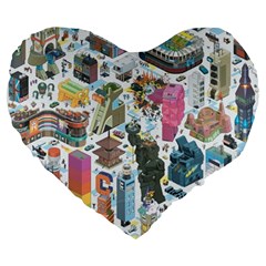 City Pattern Pixel Art Japan Large 19  Premium Heart Shape Cushions by Sarkoni