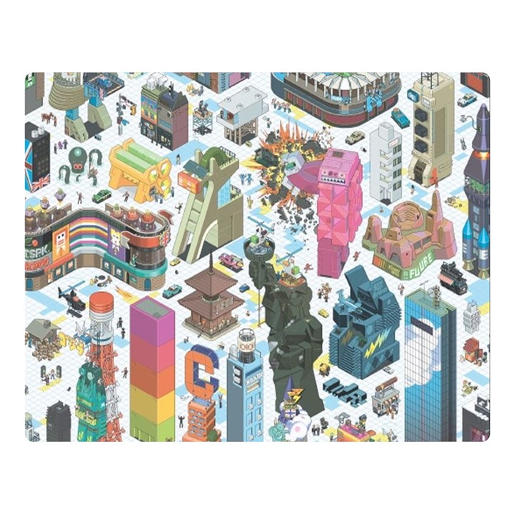 City Pattern Pixel Art Japan Two Sides Premium Plush Fleece Blanket (Large)