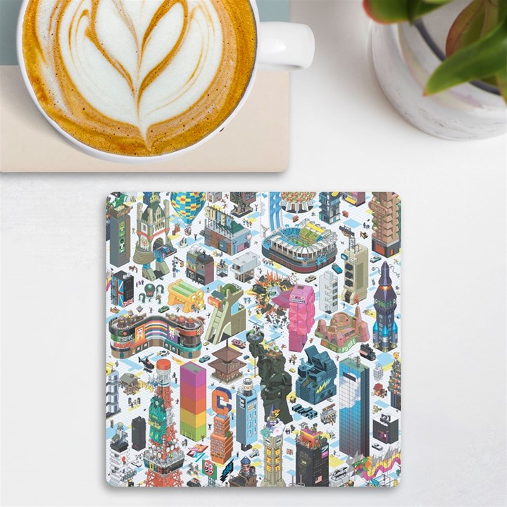 City Pattern Pixel Art Japan UV Print Square Tile Coaster 