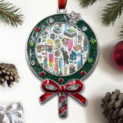 City Pattern Pixel Art Japan Metal X mas Lollipop With Crystal Ornament by Sarkoni