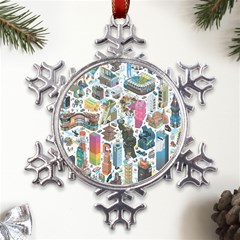 City Pattern Pixel Art Japan Metal Large Snowflake Ornament by Sarkoni