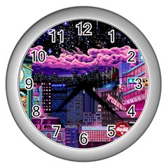 Retro City Pixel Wall Clock (silver)