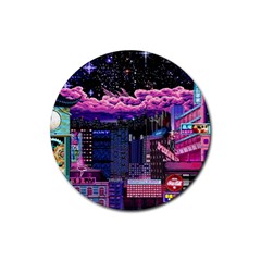 Retro City Pixel Rubber Coaster (round) by Sarkoni